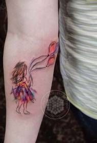 Arm watercolor style girl with balloon tattoo pattern