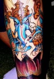 Leg color Indian Ganesha tattoo pattern