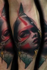 Naoružajte novi stil šarene plemenske žene portret tetovaža