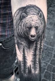 De brazo pequeno, patrón de tatuaxe de árbores e oso europeo e americano