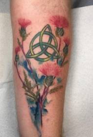 Brazo da nena do tatuaje da planta en imaxe e tatuaje xeométrico
