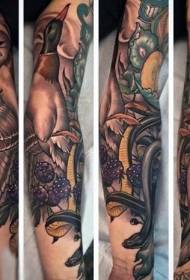 Braccio nuovo stile bacche colorate e modello tatuaggio anatra