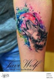 arm beautiful colored wolf and moon tattoo pattern