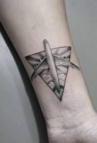 त्रिकोण टॅटू पॅटर्नसह मनगट बिंदू काटेरी शैली काळा मोठे विमान