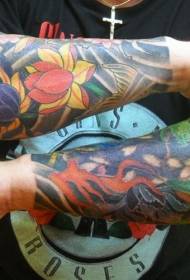 Brazo color gran patrón de tatuaje de estilo japonés doble