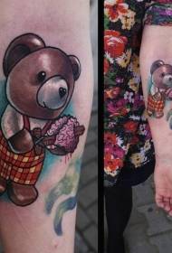 ຮູບແບບ tattoo ຫມີສີຂະຫນາດກາງທີ່ມີແຂນງາມ