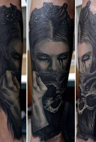 Arm realism style woman with skull tattoo