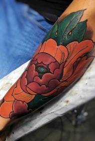 Arm natuurlijke gekleurde pioen bloem tattoo patroon