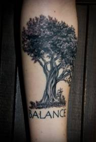 Male arm black gray big tree tattoo pattern
