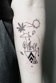 Beso txikia, paisaia geometriko freskoa marrazki bizidunen tatuaje eredua