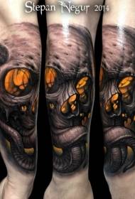 Arm new traditional style colorful devil skull tattoo