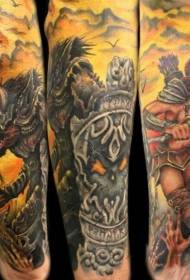 Wzorzec tatuażu kolor małego ramienia demon wojownik dziewczyna