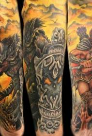 Patrón de tatuaje de brazo pequeño demonio guerrero chica