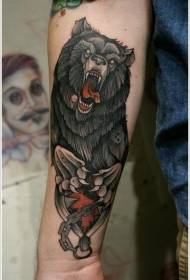 Arm colored grizzly with iron chain tattoo pattern