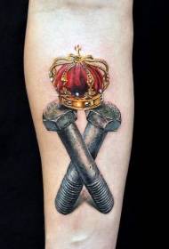 model de tatuaj cu coroană cu aspect bun și model de tatuaj cu șuruburi încrucișate