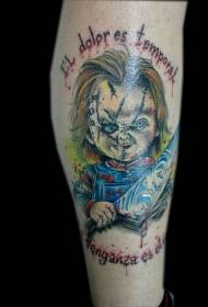 Боја со рака на хорор филм филм луда кукла шема на тетоважа