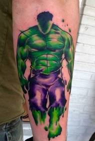 Titokzatos Hulk tetoválás minta kar akvarell stílusban