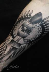 Kar fekete nap démon kés gravírozás stílusú tetoválás minta