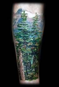 Warna lengan pola tato hutan gunung realistis
