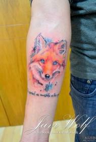 Small arm color splash ink fox head tattoo pattern