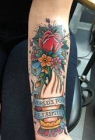 Литературна цветна тетоважа за рака на девојчето тетоважа, слика за тетоважа на цвеќиња