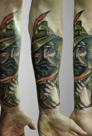 Modello di legno colorato del tatuaggio del tiratore nello stile dell'illustrazione del braccio