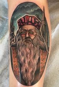 Arm kuvitus tyyli värillinen Harry Potter elokuva Dumbledore tatuointi