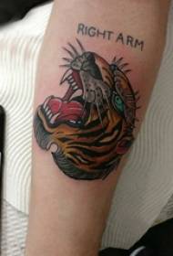 Tatuaggio testa di tigre braccio maschile studente sull'immagine colorata tatuaggio testa di tigre