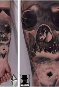 Kleine arm schets stijl zwarte schedel geometrische tattoo patroon