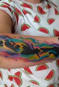 Arm waterverf styl van Pan Yuwen en vriende silhoeët tattoo