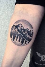 Model de tatuaj peisaj în formă de cerc de braț, model de tatuaj de pădure de munte