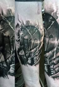 Tatuaje de bombilla gris negro en estilo realista de brazo