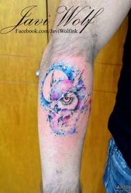 Small arm European and American owl color splash ink tattoo pattern