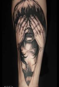 schets stijl zwart triest vrouw tattoo patroon