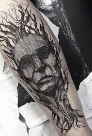 Ръчно гравиране стил мъж портрет дизайн татуировка модел
