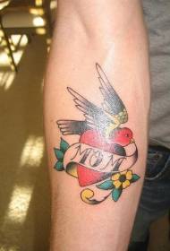 patrún álainn éan agus patrún tattoo croí bláthanna
