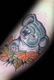 Small arm modern style colorful cute koala bear with leaves tattoo pattern