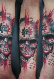 Padrão de tatuagem de crânio humano colorido no estilo de ilustração de braço