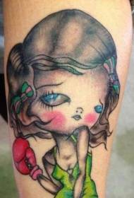 Arm simple homemade colorful funny little boxer girl tattoo