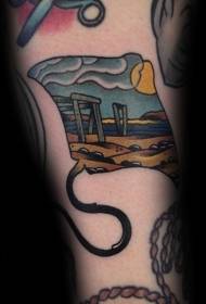 Armfarve kyst og sol tatoveringsmønster