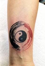 Patrón de tatuaxe de Yin e Yang en estilo acuarela de brazo