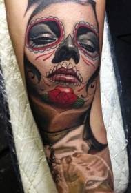Мексиканска природна убава боја жена портрет шема на тетоважа