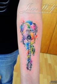 Model de tatuaj de culoare chitară cu chit de cerneală cu braț mic