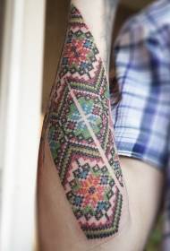 small arm beautiful colorful cross stitch floral tattoo pattern