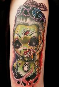 Rokas krāsas mūsdienu stila zombiju lelles tetovējuma modelis