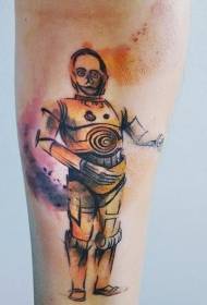 Braç casolà com patró de tatuatge de robot aquarel·la