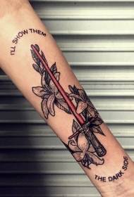 Arm sith lightsaber s květy tetování vzorem
