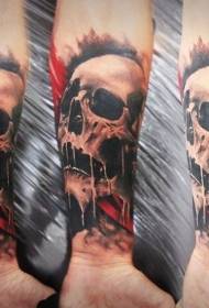 Ručna realistična uzorak tetovaže ljudske lubanje u boji