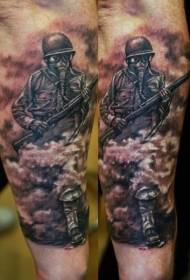arm zwart grijs stijl warrior gasmasker tattoo patroon