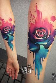 Small arm splashed ink painted rose tattoo pattern